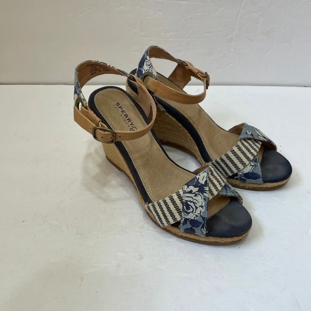 SPERRY‎ TOP SIDER SAYLOR ESPADRILLE WEDGES IN BLUE LIBERTY